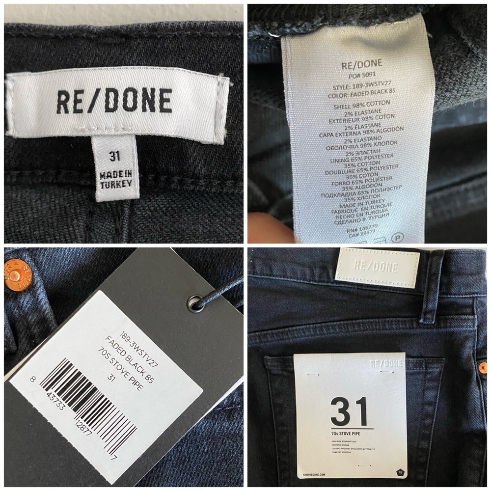 Re/Done Originals High Rise Stovepipe Black Straight Leg Jeans NWT - Picture 15 of 16